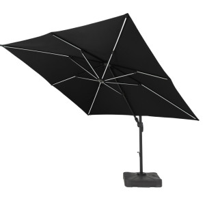 3m Deluxe Grey LED Square Cantilever Parasol With Base