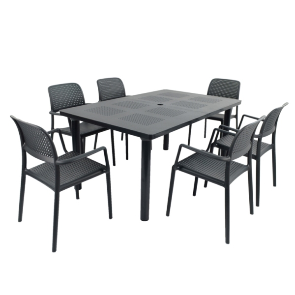 Libeccio Extending Table with 6 Bora Chairs