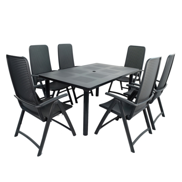 Libeccio Extending Table with 6 Darsena Multi-Position Reclining Chairs