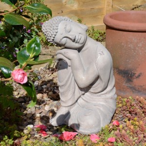 Buddha Crouching Statue - Weathered Stone Effect