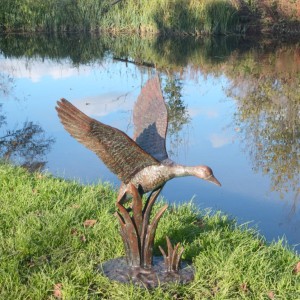 Duck In Flight 69cm Verdigris Aluminium Statue