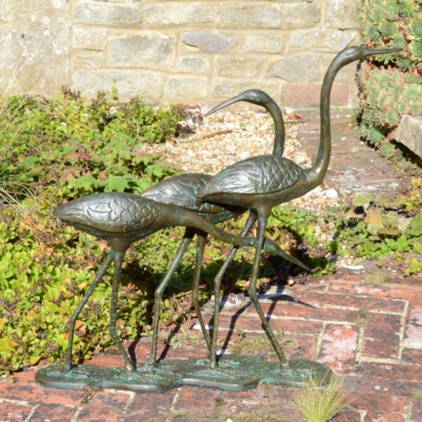Egrets 58cm Verdigris Aluminium Statue