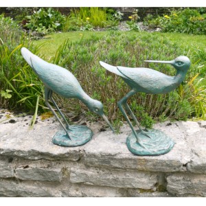 Sandpiper 31cm & 29cm Verdigris Aluminium Statues (Pair)