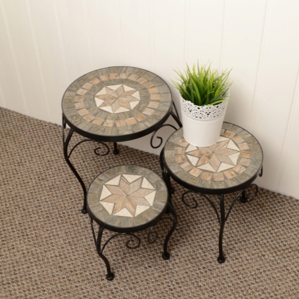 Brava Mosaic Round Plant Stands (Set of 3)