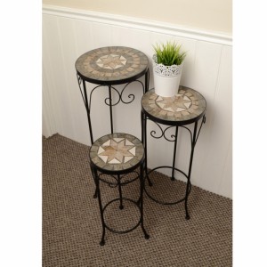 Brava Mosaic Round Tall Plant Stands (Set of 3)
