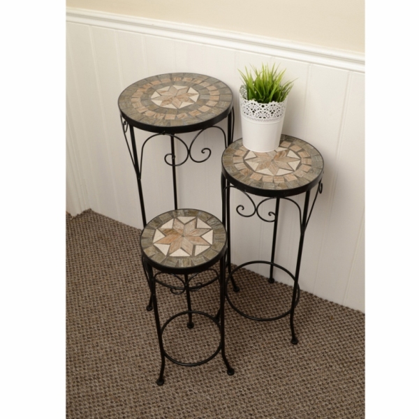 Brava Mosaic Round Tall Plant Stands (Set of 3)