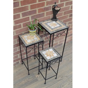 Brava Mosaic Square Tall Plant Stands (Set of 3)
