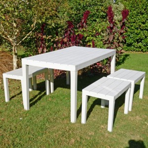 Roma All-Weather Plastic Rectangular Table with 4 Bench Seats