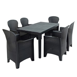 Roma All-Weather Rectangular Plastic Table with 6 Sicily Chairs