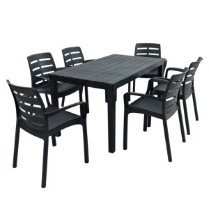Roma All-Weather Rectangular Plastic Table with 6 Siena Chairs