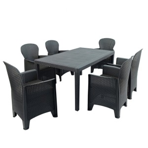 Salerno All-Weather Rectangular Plastic Table with 6 Sicily Chairs
