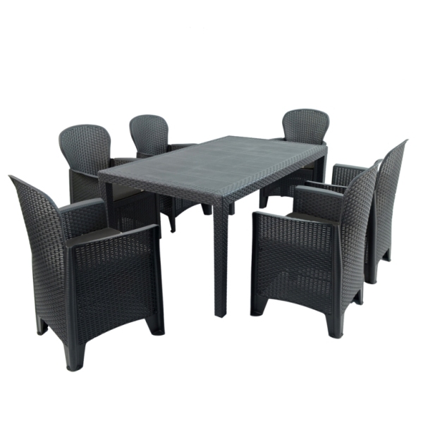 Salerno All-Weather Rectangular Plastic Table with 6 Sicily Chairs
