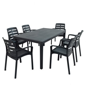 Salerno All-Weather Rectangular Plastic Table with 6 Siena Chairs