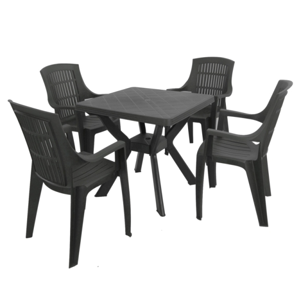 Turin All-Weather 79cm Square Plastic Table with Parma Chairs