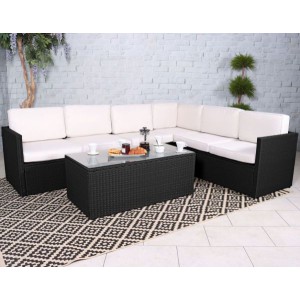 Berlin Rattan 6 Seater Corner Sofa Set - Black