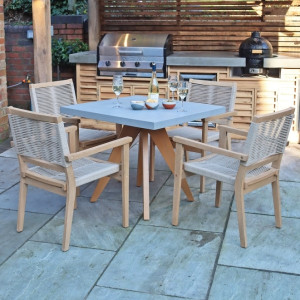 Luna Table With 4 Roma Stacking Chairs (Square 90cm)