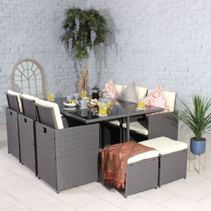 Cannes Rattan Cube Dining Set - 10 Seater Grey