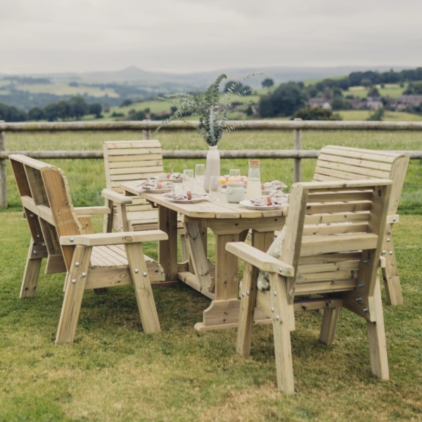 Ergo Table, Chairs And Bench Set - 6 Seater
