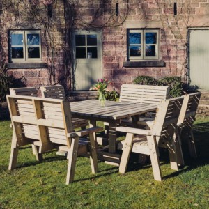 Ergo Table, Chairs And Bench Set - 8 Seater Square