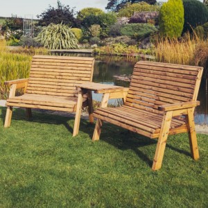 Valley Love Seat Bench Set With Angled Table - 4 Seater
