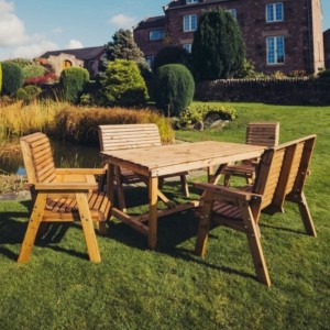 Valley Rectangular Wooden Table, Chairs And Bench Set - 6 Seater