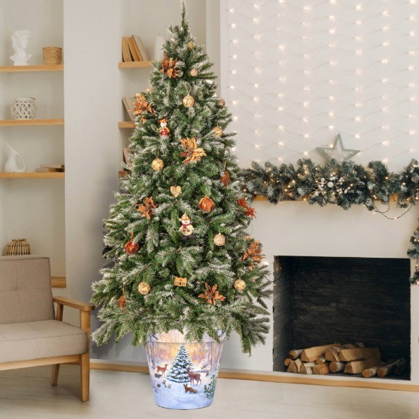 Christmas Planter - Snowy Woodland Scene