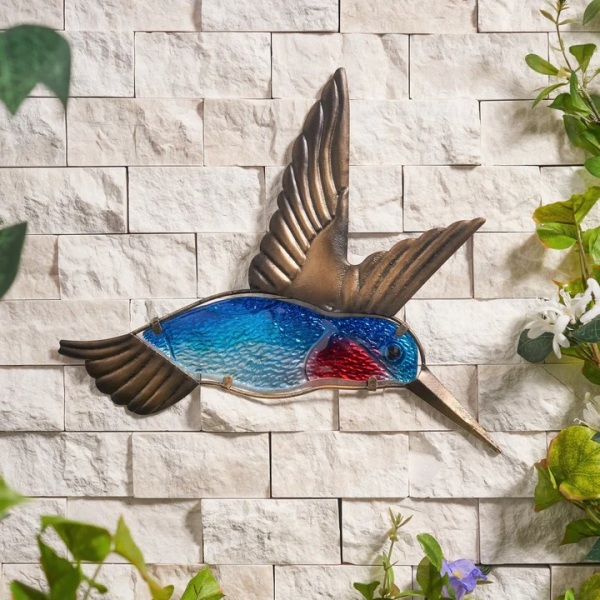 Hummingbird Glass Wall Art - Blue