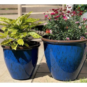 Running Glaze Planter - Blue