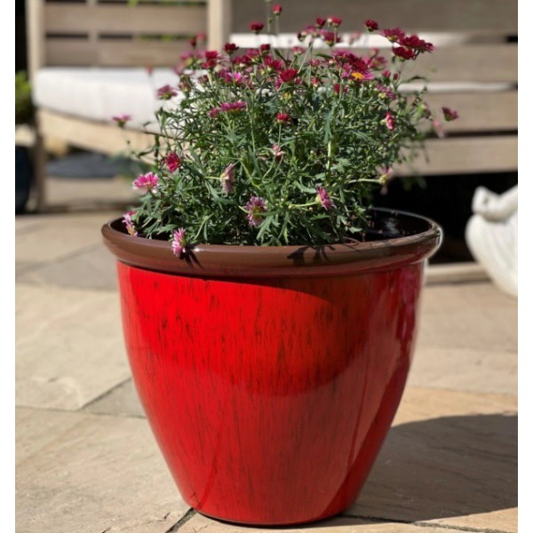 Running Glaze Planter Red