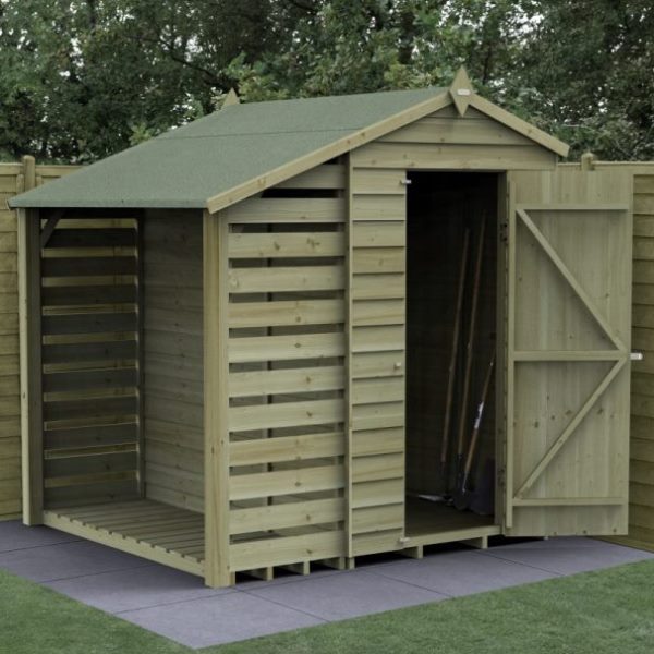 4Life Overlap Pressure Treated 4 x 6 Apex Shed With Lean To - No Window