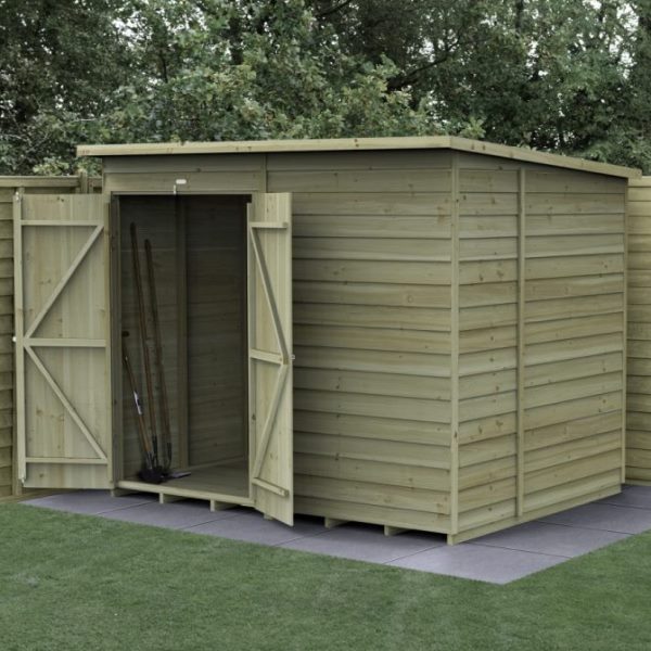 4Life Overlap Pressure Treated 8 x 6 Double Door Pent Shed - No Window