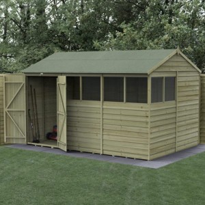 4Life Overlap Pressure Treated 12 x 8 Reverse Apex Double Door Shed