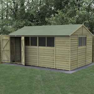 4Life Overlap Pressure Treated 15 x 10 Reverse Apex Double Door Shed