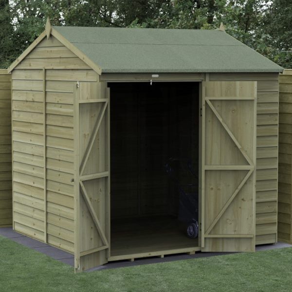 4Life Overlap Pressure Treated 7 x 7 Reverse Apex Double Door Shed - No Window