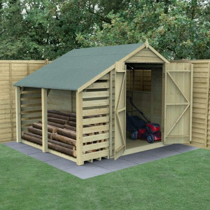 Overlap Pressure Treated 6 x 8 Apex Double Door Shed With Lean To