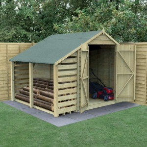 Overlap Pressure Treated 6 x 8 Apex Double Door Shed With Lean To - No Window