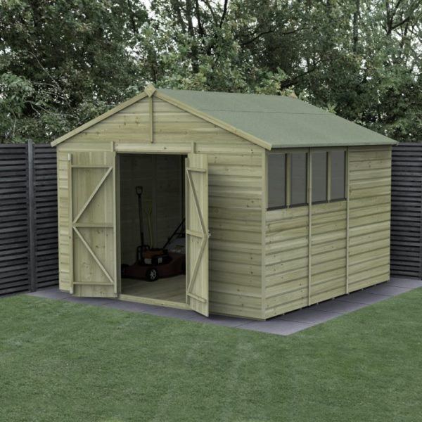 Beckwood Shiplap Pressure Treated 10 x 10 Double Door Apex Shed (Four Windows)