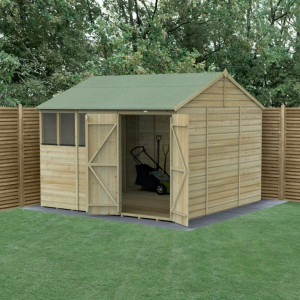 Beckwood Shiplap Pressure Treated 10 x 10 Double Door Reverse Apex Shed (Four Windows)