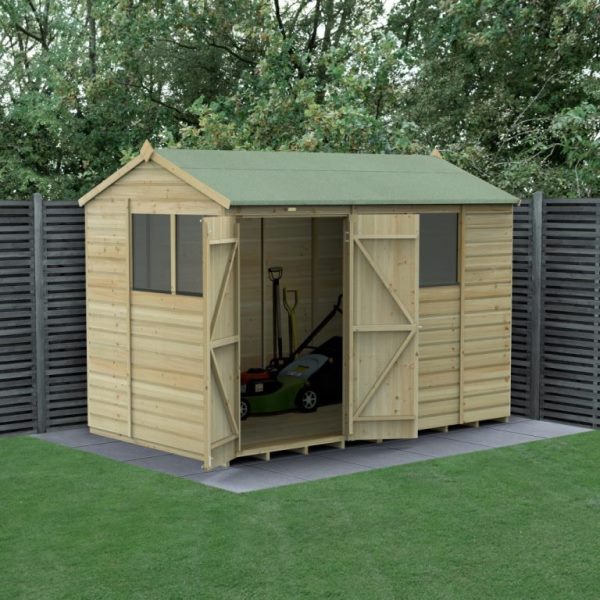 Beckwood Shiplap Pressure Treated 10 x 6 Double Door Reverse Apex Shed (Four Windows)