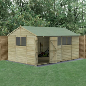 Beckwood Shiplap Pressure Treated 15 x 10 Double Door Reverse Apex Shed (Six Windows)
