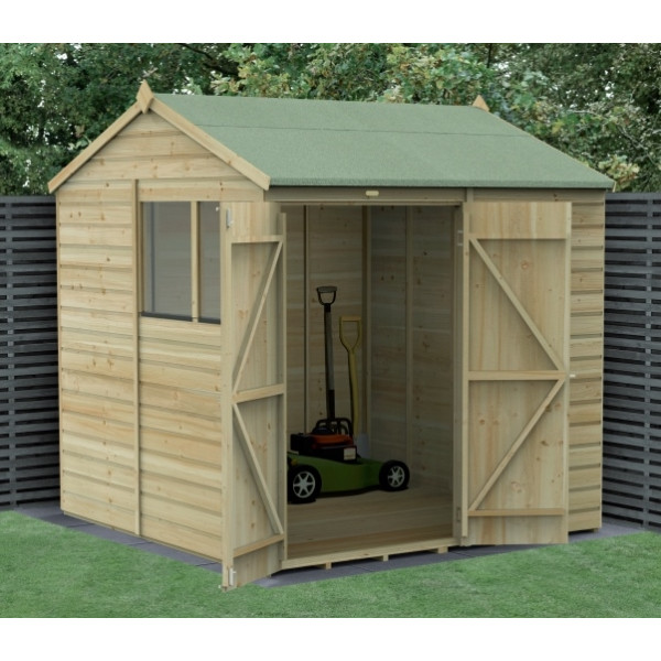 Beckwood Shiplap Pressure Treated 7 x 7 Double Door Reverse Apex Shed (Two Windows)
