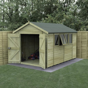 Timberdale Tongue & Groove Pressure Treated 8 x 12 Double Door Apex Shed (Four Windows)