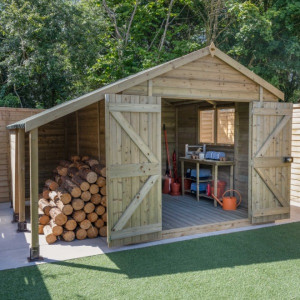 Timberdale Tongue & Groove Pressure Treated 8 x 10 Apex Shed with Log Store (Two Windows)