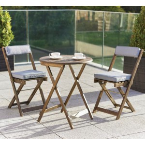 Raffles Woodland Chestnut Bistro Set with Grey Cushions