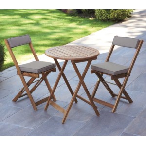 Raffles Acacia Bistro Set with Grey Cushions