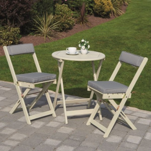 Raffles Forest White Bistro Set with Grey Cushions