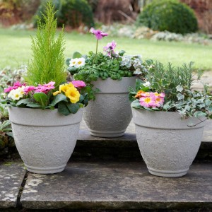 Floral Sandstone Effect Planters (Pack of 3)
