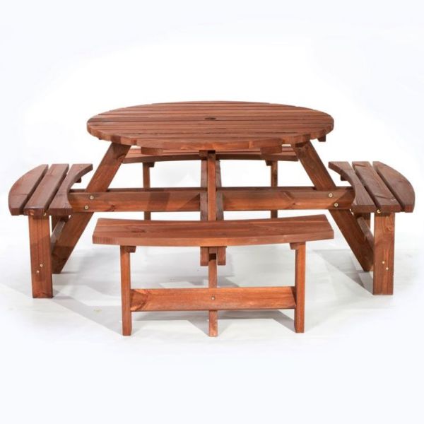 York 8 Seater Round Picnic Bench - Brown