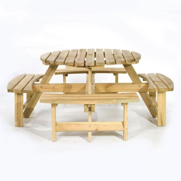 York 8 Seater Round Picnic Bench - Natural Pine