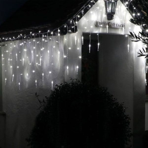LED Multifunction Jack Frost Icicle Lights With Timer - White